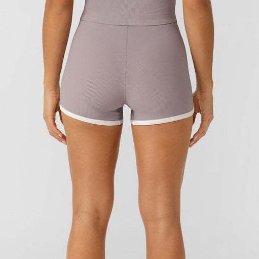 Color-block Nude-effect High-waisted Yoga Shorts For Women
