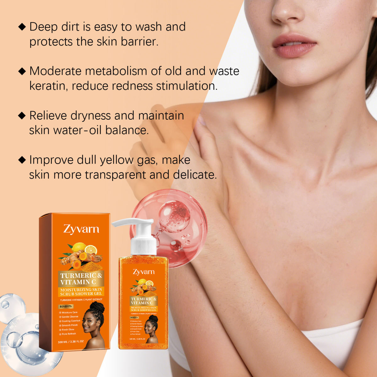 Turmeric Vitamin C Moisturizing Exfoliating Body Wash With Rich Foam And Easy Rinsing