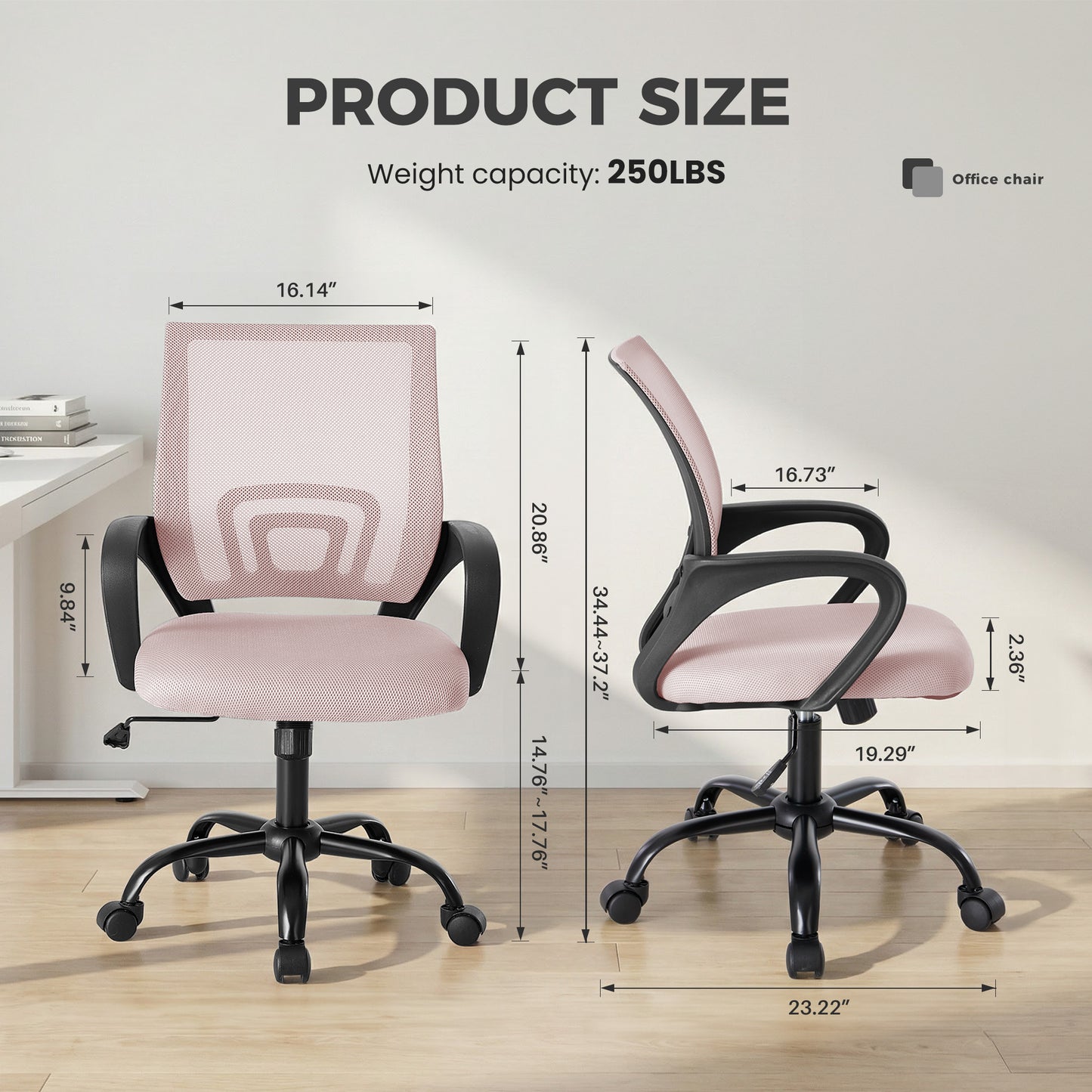 Office Desk And Chair - Equipped With Waist Support And Swivel Mode, Adjustable In Height, With Fixed Armrests, 360  Rotatable, 2 Sets
