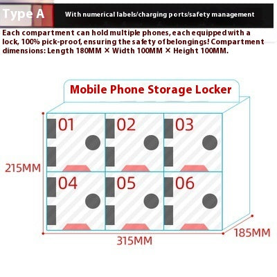 Acrylic Mobile Phone Storing Compartment With Charging Hole Transparent Storage Cabinet