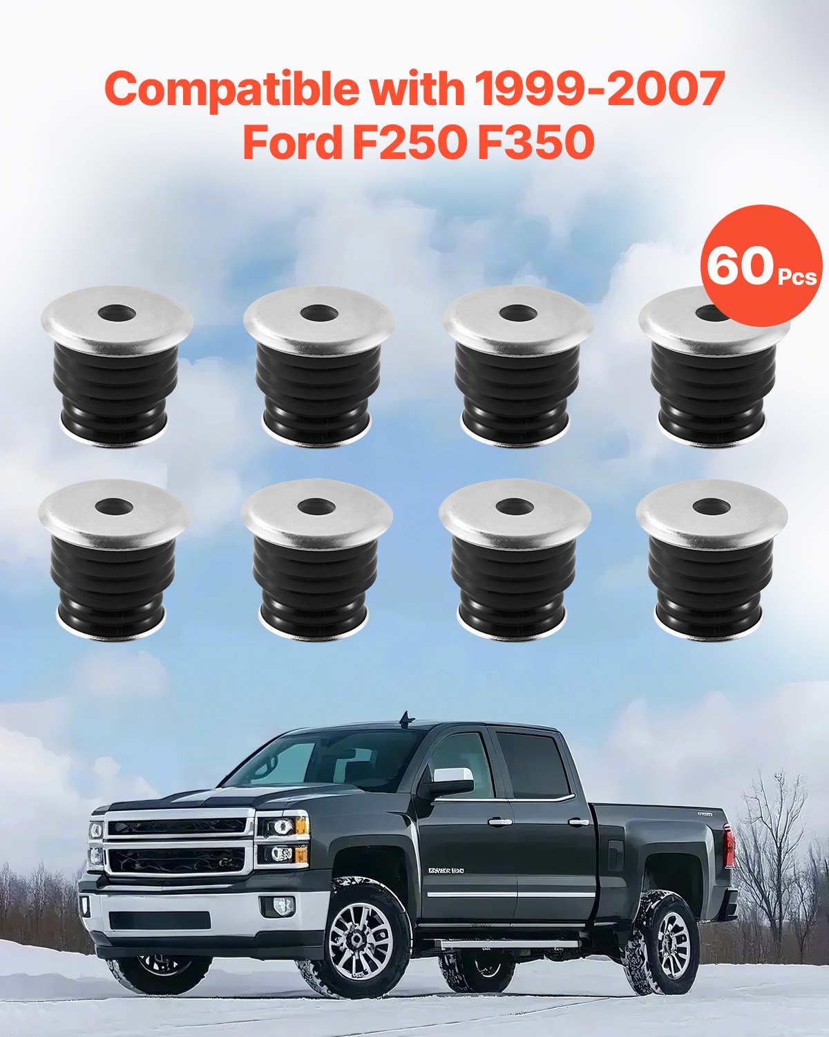 Body Mount Bushing Kit, Compatible With 1999-2007 Ford F250 F350, 60 PCS Polyurethane Body Mount Kit, Quick Replacement, Durable Components For Improving Bumpy Driving Performance, Black