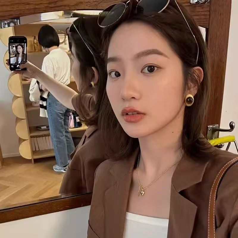 2026 New Hot-selling Tiger Eye Stone Stud Earrings, Maillard Style Light Luxury High-End European American Vintage Fashion Dangle Jewelry For Women