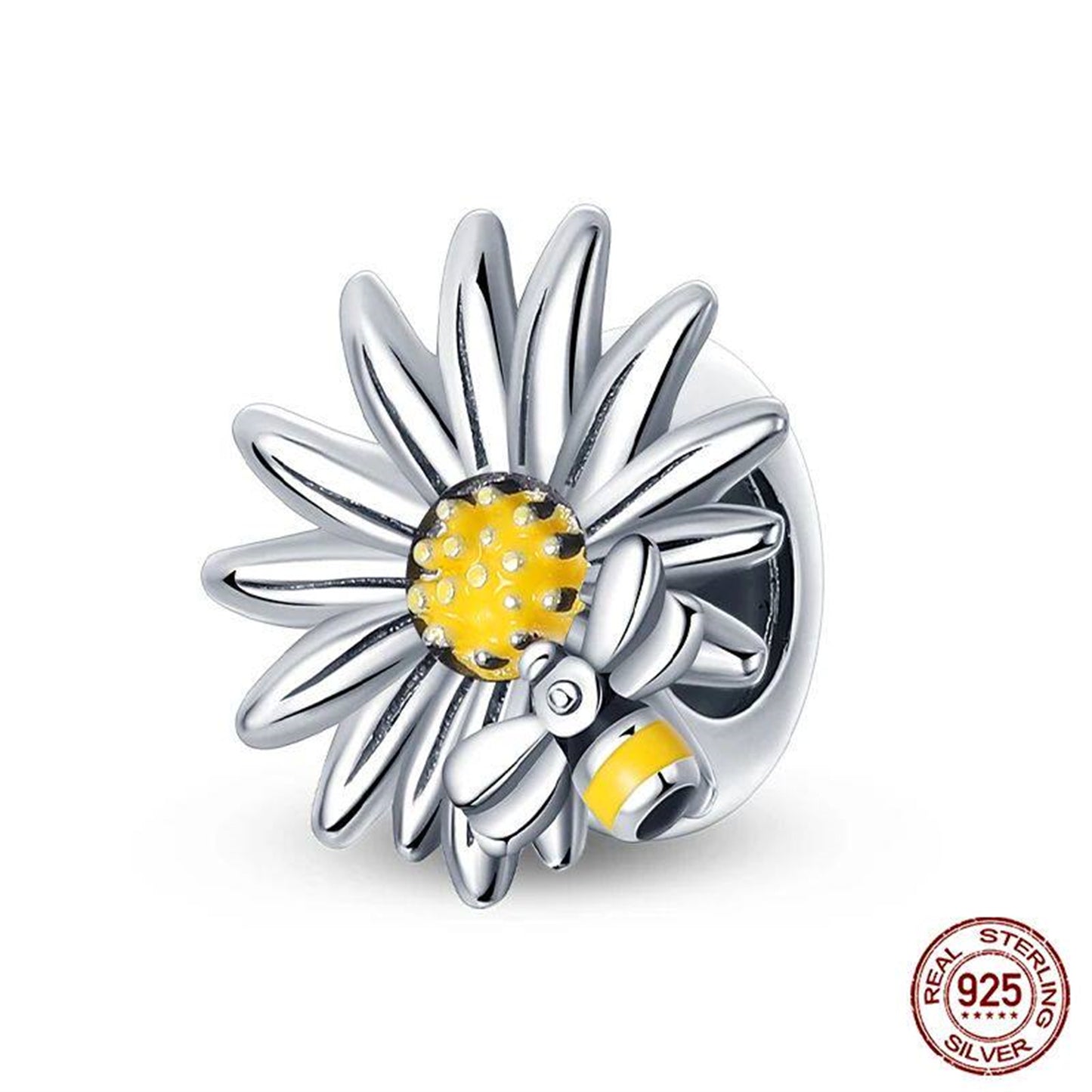 New 925 Sterling Silver Fashion Golden Sunflowers Heart