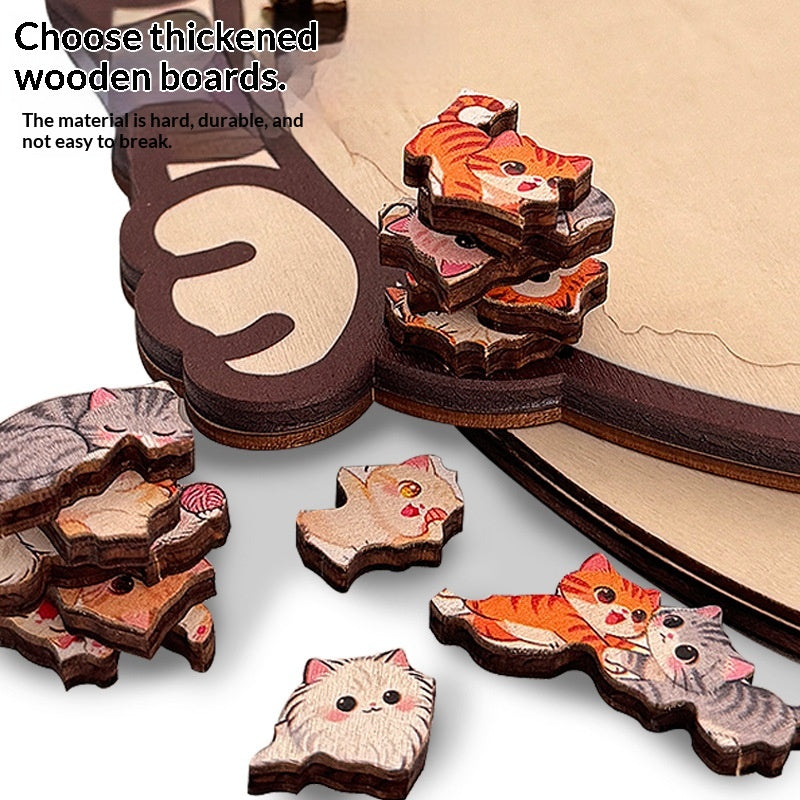 Wooden Puzzle Cute Cat Shape Challenging Irregular Pieces With Frame  3D Cat Design Wooden Jigsaw Puzzles Home Decoration Ornament Birthday Gift For Kids