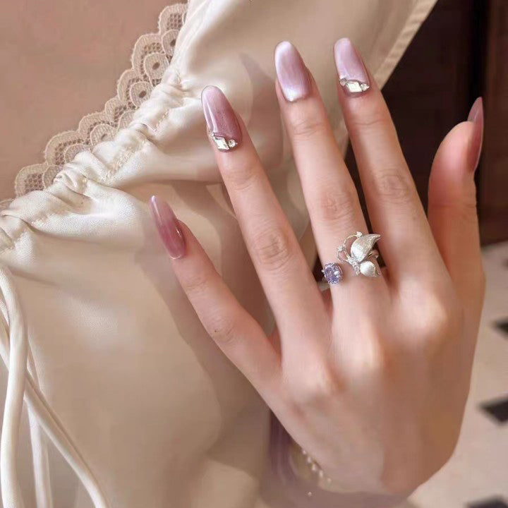 1pc 999 Sterling Silver Butterfly Purple Zircon Open Ring, Sweet & Elegant Style, Perfect For Daily, Dating & Gifting, Ideal Valentine's Gift