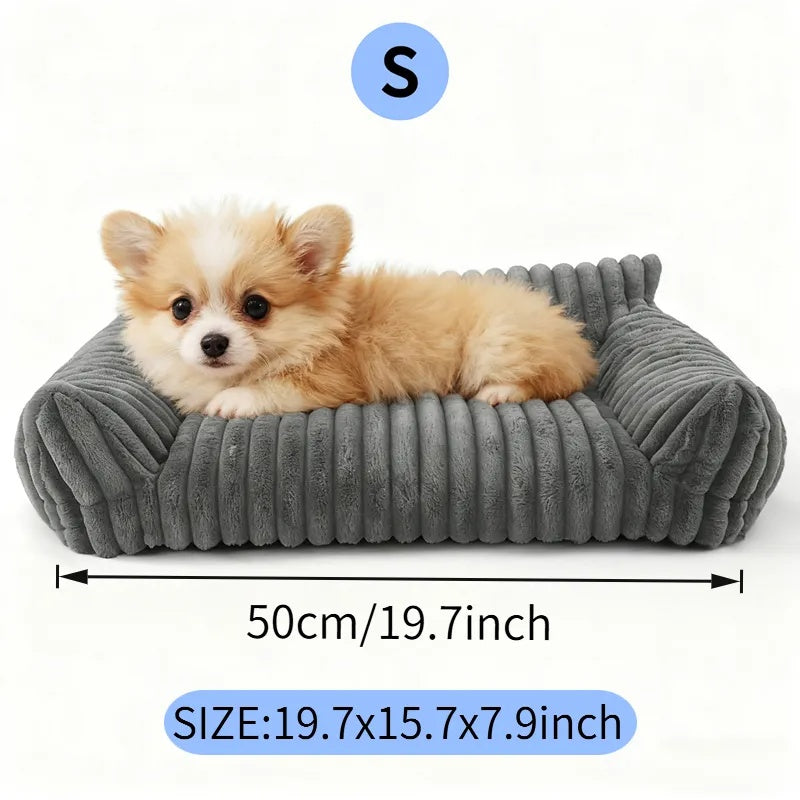 Cute Cat Couch For Pets - Fluffy Cat Beds With Premium Soft Corduroy Fleece, Fuzzy Cats Beds For Indoor Cats With Removable Washable Cover, Supportive Pet Sofa