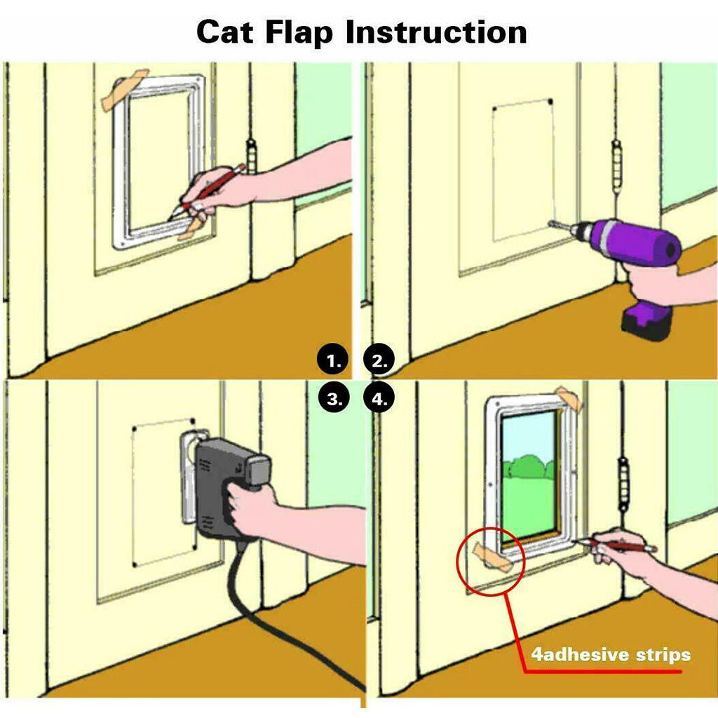 Pet Door Locking Small Medium Large Dog Cat Flap Magnetic White Frame 4 Way--21x20x6