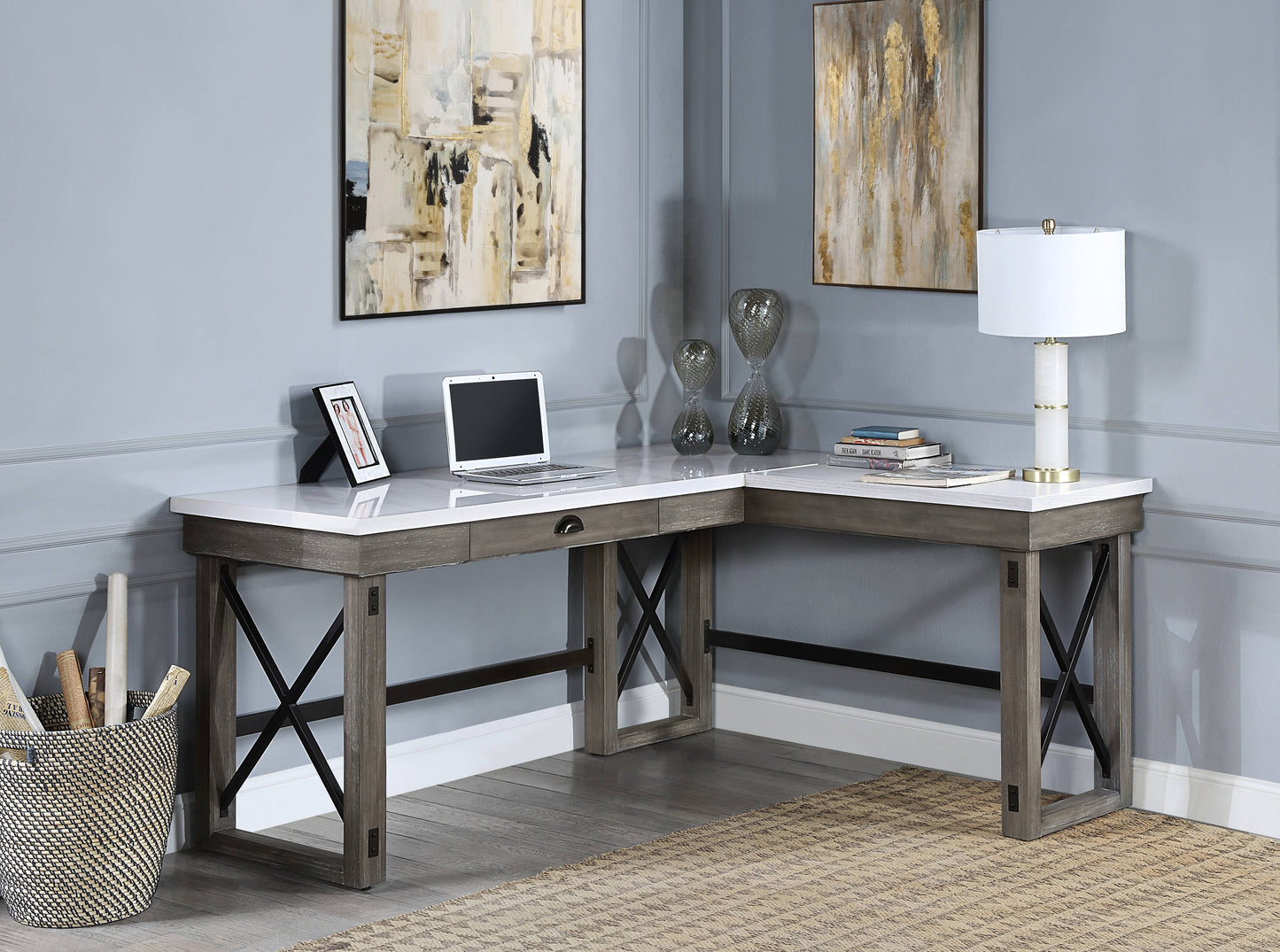 Talmar Marble Top Weathered Gray Finish Writing Desk With Lift Top
