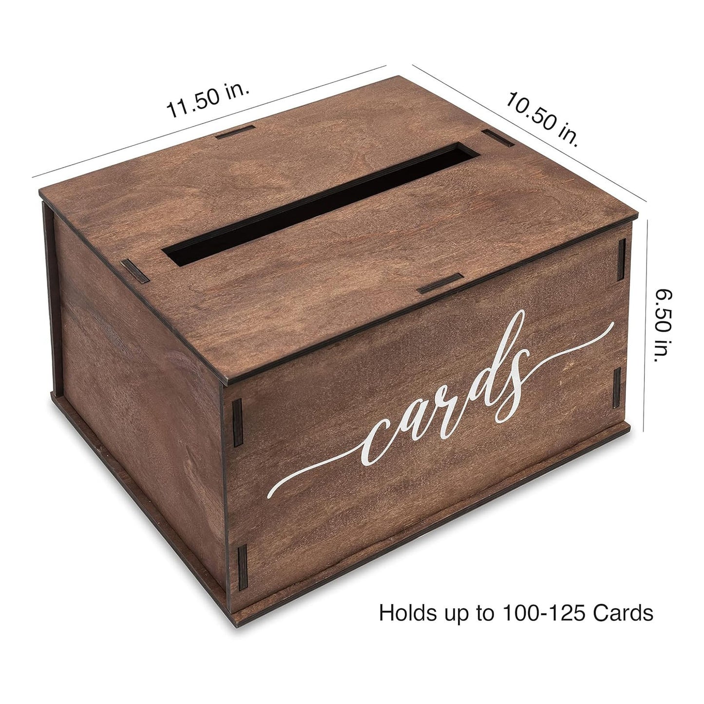 Rustic Dark Brown Wooden Wedding Card Box With Script Cards Print, Removable Lid Envelope Gift Card Holder For Wedding Reception Bridal Shower Party Decor