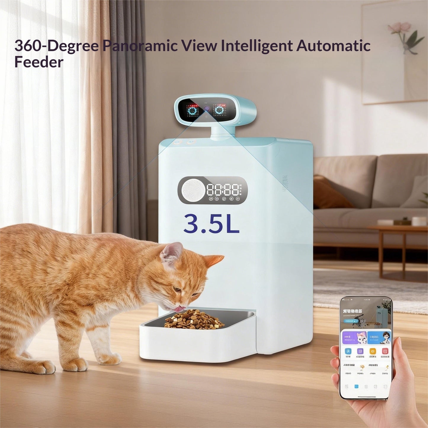 Smart Cat Automatic Feeder Dispenser With Camera Live Monitoring Stainless Steel Bowl AI App