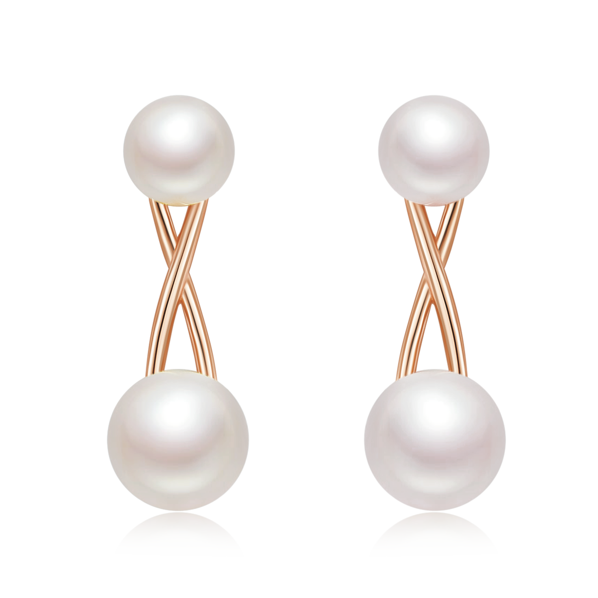 S925 Sterling Silver Natural Freshwater Pearl Earrings, 1.1g Lightweight X-Cross Design, 3 Colors Available, Platinum Gold Rose Gold Plated, Gift Box