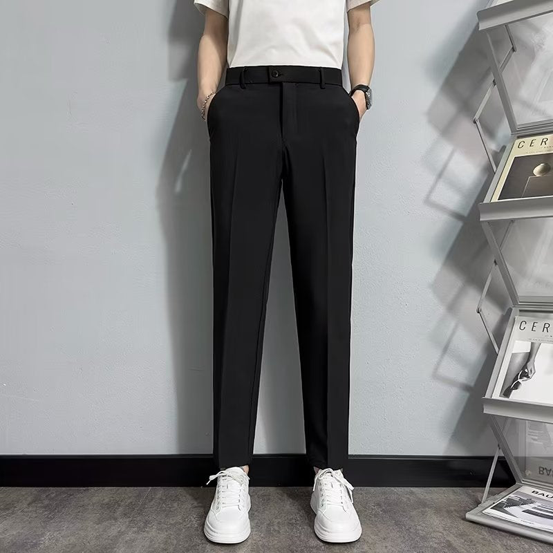 Mens Casual Korean-Style Trendy Wrinkle-Resistant Straight-Tailored Pants