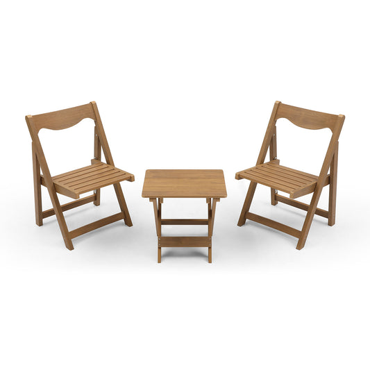 HIPS Material Outdoor Bistro Set Foldable Small Table And Chair Set With 2 Chairs And Rectangular Table, Teak