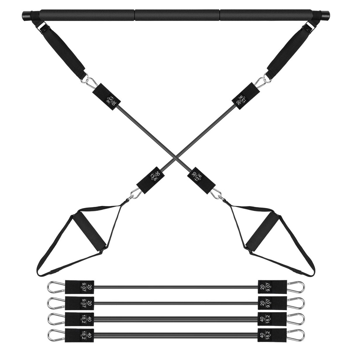 100LBS OR 180LBS Band Options - 1Pc Pilates Bar Kit Multifunctional Pilates Yoga Toning Bar Full Body Exercise Equipment Set For Beginners Intermediates Professionals 4 Elastic Resistance Bands