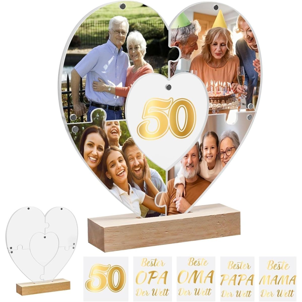 Heart-Shaped Acrylic Photo Frame—Golden Wedding Anniversary Gifts, 50th Anniversary Wedding Gifts, Anniversary Photo Gifts For Grandma, Grandpa, Mom, And Dad—Golden Wedding Anniversary, Birthday