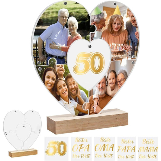 Heart-Shaped Acrylic Photo Frame—Golden Wedding Anniversary Gifts, 50th Anniversary Wedding Gifts, Anniversary Photo Gifts For Grandma, Grandpa, Mom, And Dad—Golden Wedding Anniversary, Birthday