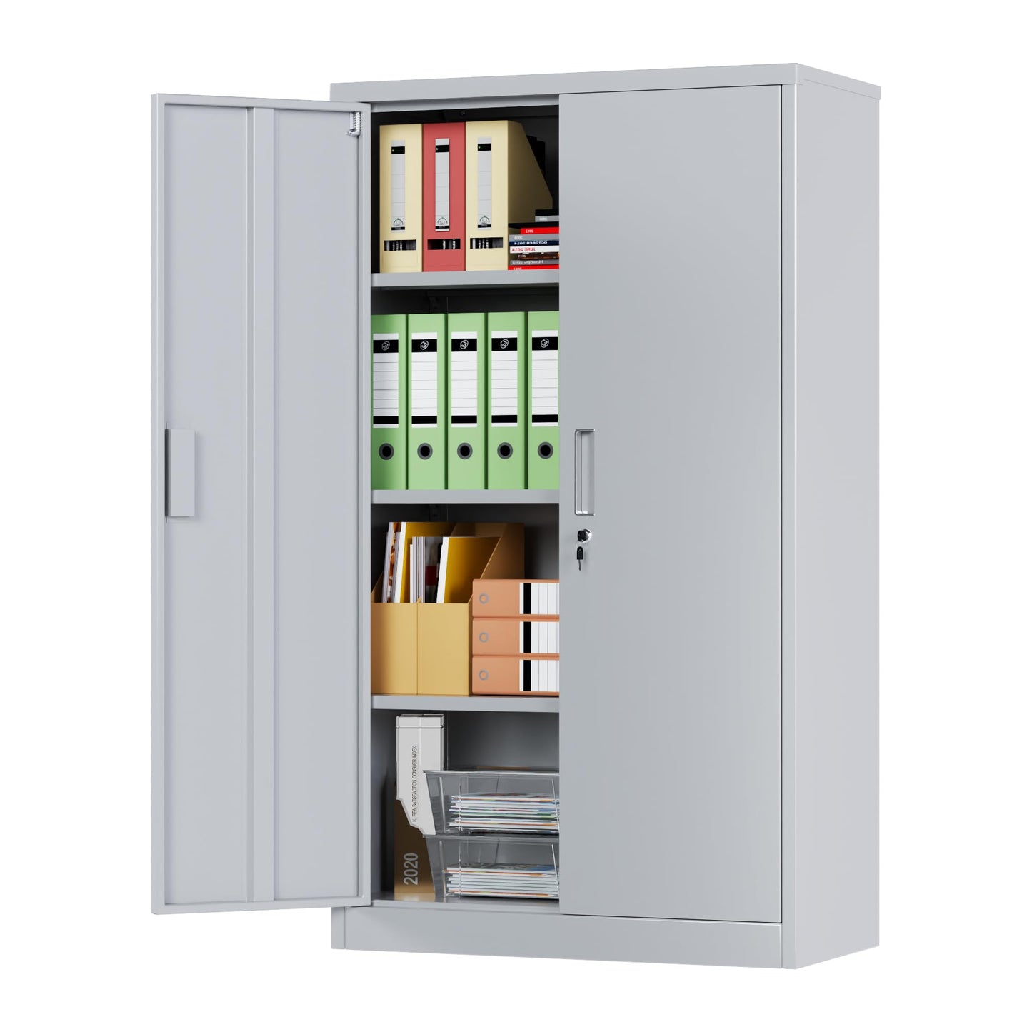 Metal Garage Storage Cabinet, Lockable Steel Storage Cabinet With 3 Adjustable Shelves For Garage, Office, Home, Assembly Required, Gray