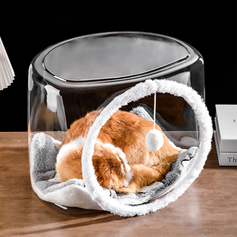 Cat Bed Pet Transparent Cage Mat Enclosure Teaser Ball Square House