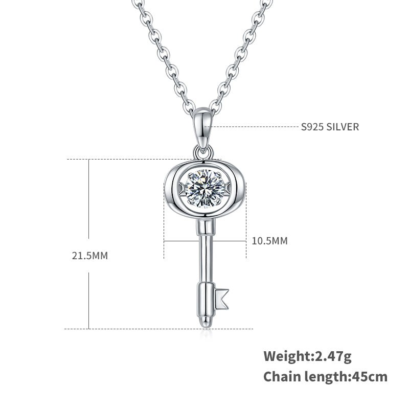 S925 Sterling Silver 0.5ct D Color VVS1 Moissanite Key Necklace 45cm Platinum Plated GRA Certified Gift Box