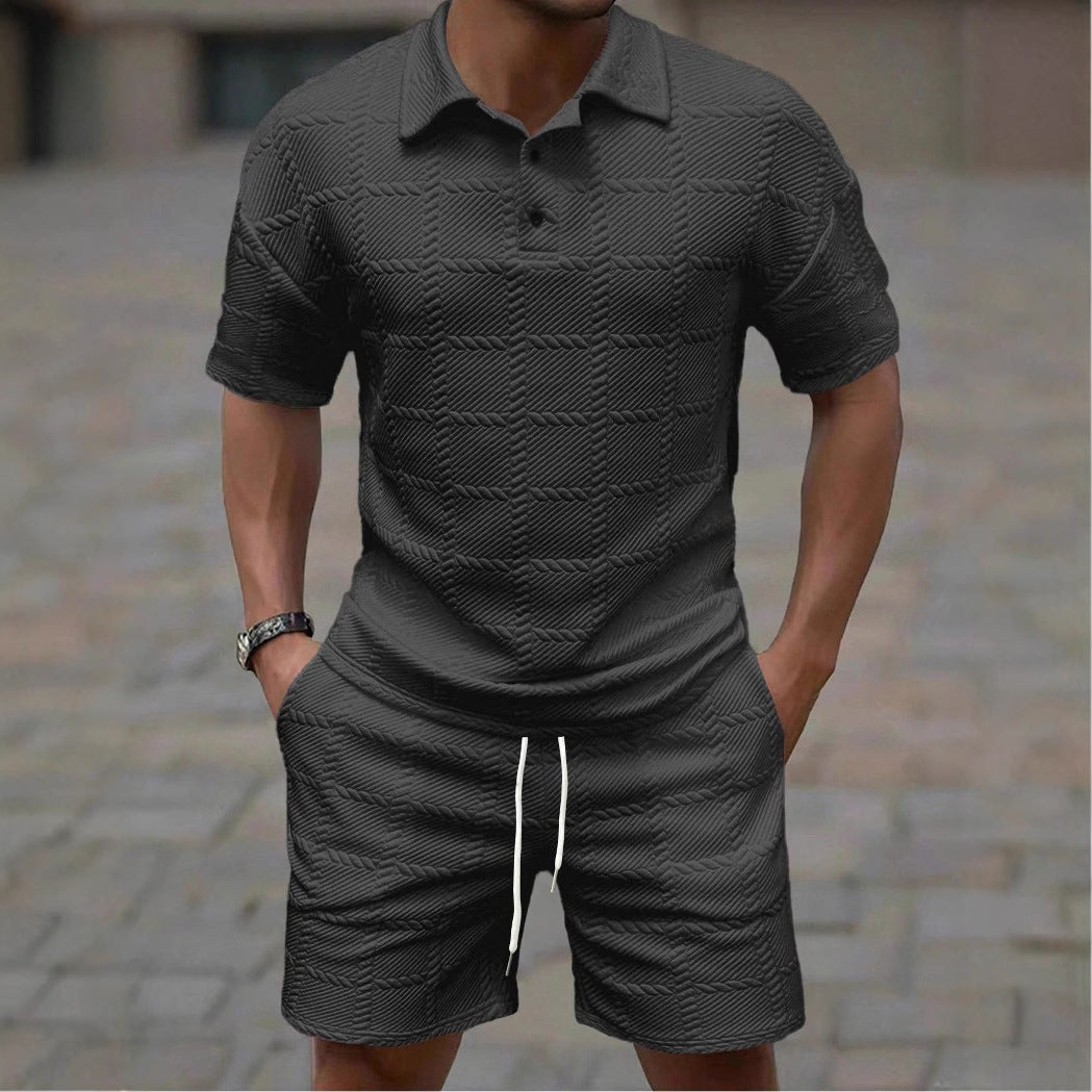 Solid-color Fashion Casual Mens Short-sleeve Set