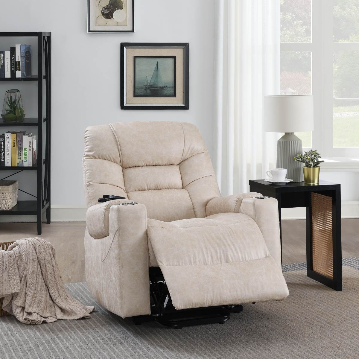 Nairi Ivory Leather Aire Power Motion Recliner With Lift, Heating & Massage Function