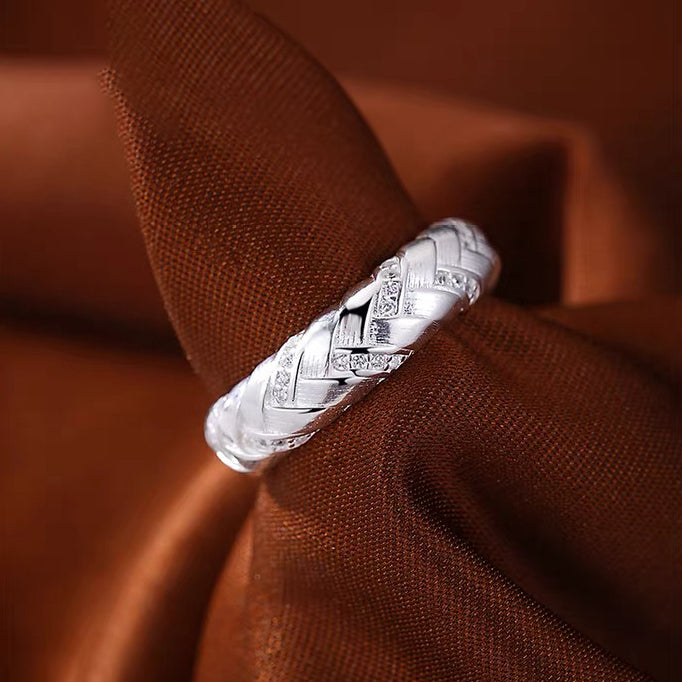 1pcs 990 Sterling Silver Braided Wheat Open Ring, Minimalist Chic Style, For Daily Wear & Casual Office Outfits