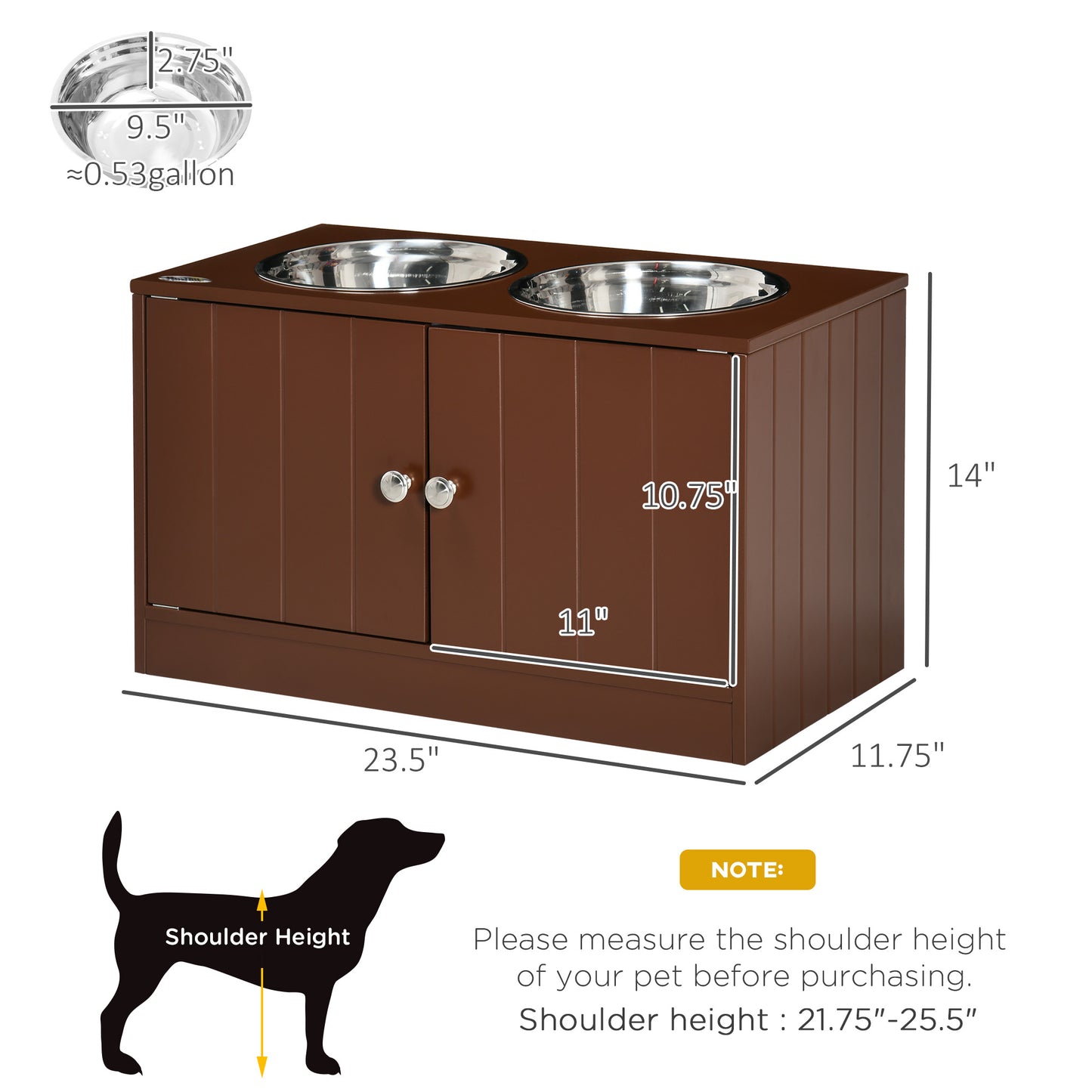 Elevated Dog Bowls With Storage Cabinet, Raised Dog Bowl Stand Pet Food Bowl Dog Feeding Station, Brown