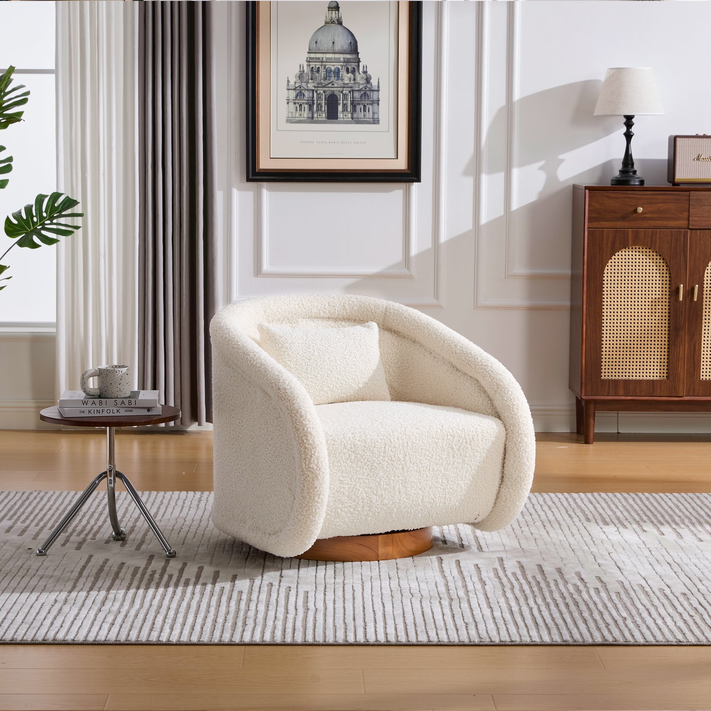 Swivel Accent Chair, 360 Degree Swivel Barrel Chair With Teddy Upholstery, Comfy Pumpkin Shaped Swivel Chair For Living Room, Bedroom, Or Office