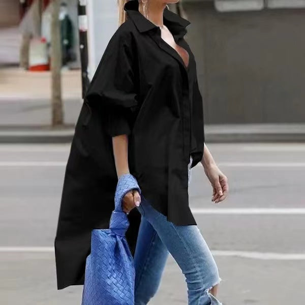 Womens Fashion Plus-Size Lapel Loose-Fit Shirt