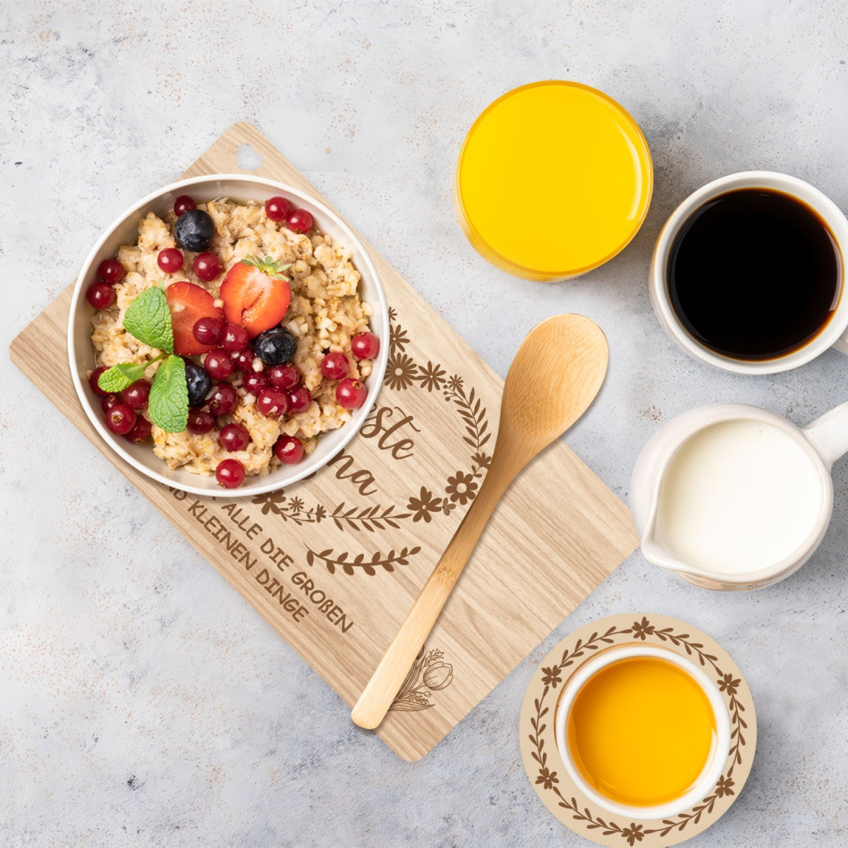 “Best Mom In The World” Gift – Breakfast Board With Coaster – Unique Gift Idea For Mom – Wooden Breakfast Board Gifts For Mom – Christmas, Birthday, Mother’s Day – Mother’s Day Gift For Mom