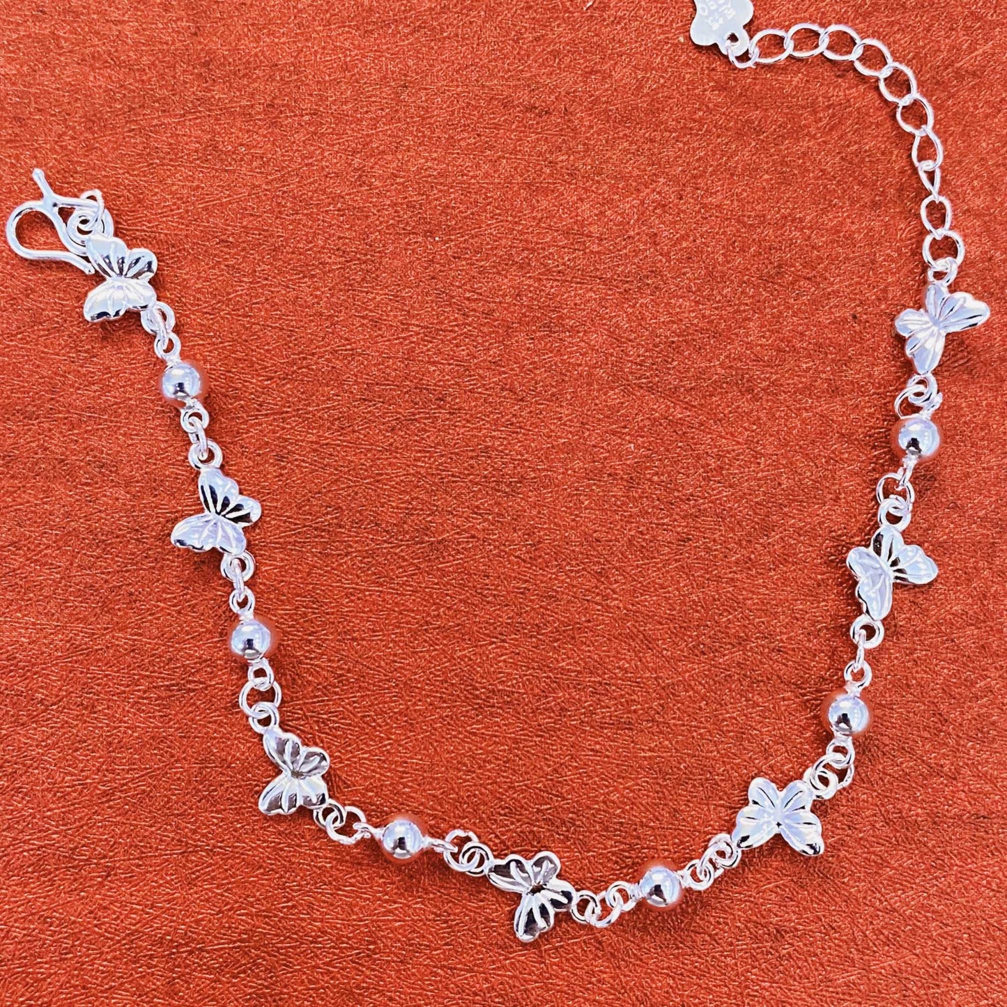 1pc 999 Sterling Silver Butterfly & Bead Chain Bracelet, Delicate Style, Perfect For Daily Wear And Valentine's Gift