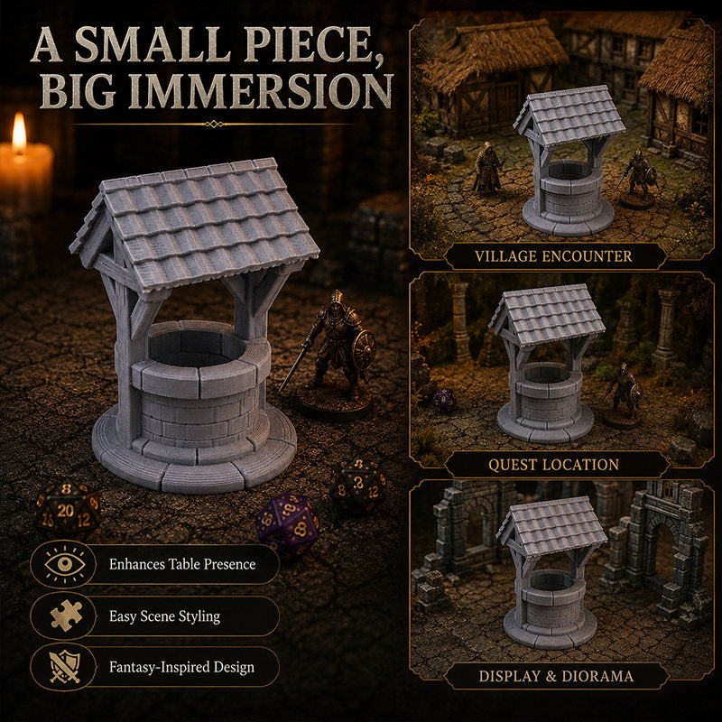 3D Printed Fantasy Well Tabletop Terrain, Village Well Scenery Miniature For TTRPG Wargaming Diorama Decor
