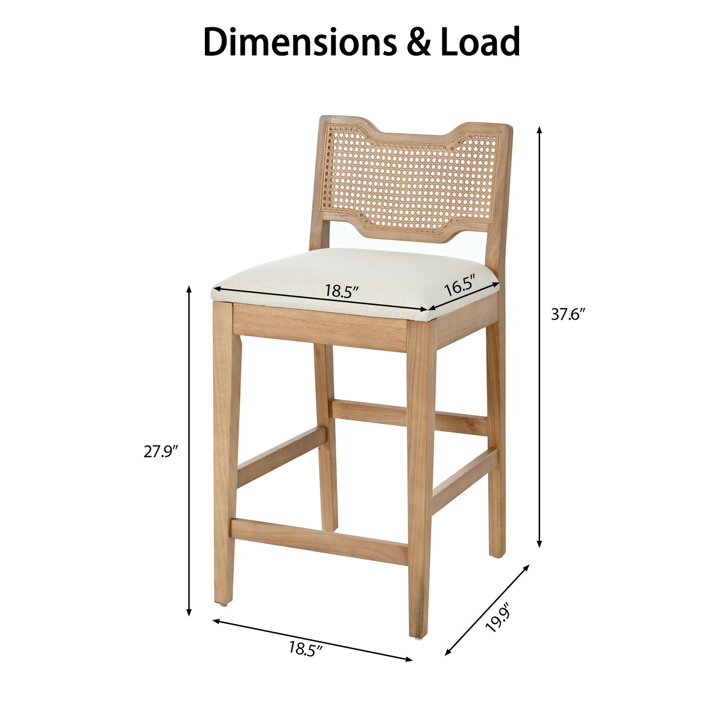 28  Farmhouse Barstools Set Of 2,Upholstered Armless Iron Counter Stools With Natural Rattan Backrest For Kitchen Dining Island Table,Beige