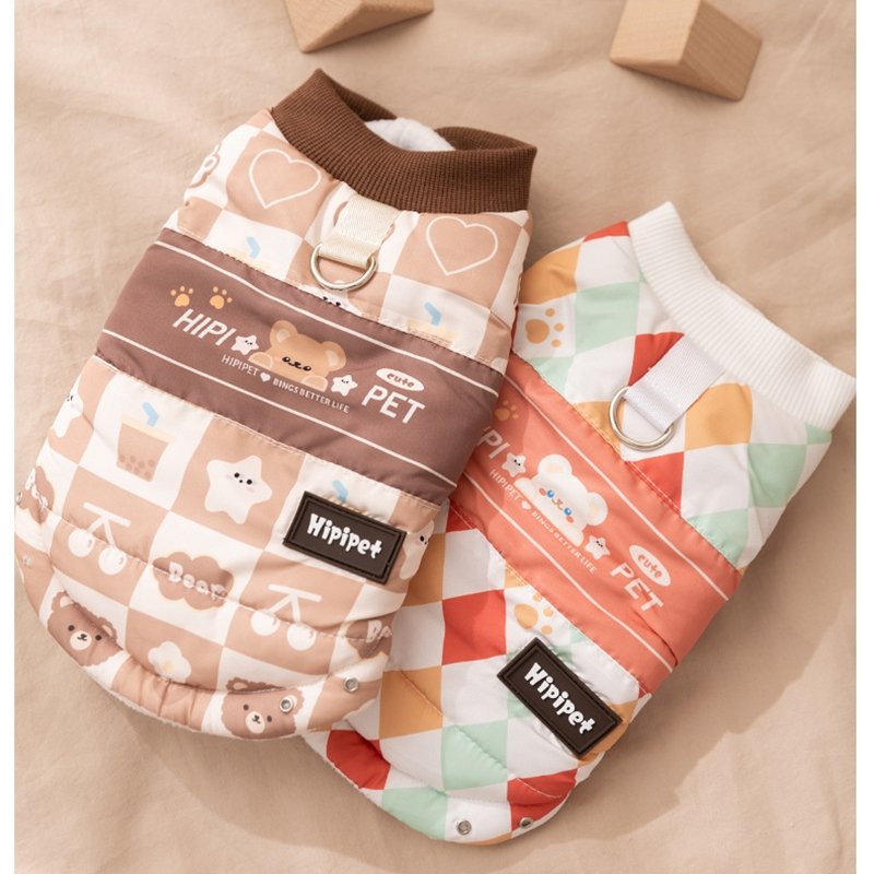 Thick And Warm Two-legged Cotton-padded Clothes For Cats In Autumn And Winter, Fully Printed Retro And Traceable Vests. Dog Pet Clothing