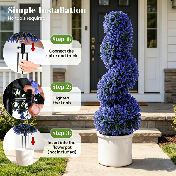 2 Pack Realistic Lifelike Faux Spiral Plant, All-Weather PE Artificial Flower Shrub For Indoor Outdoor Home Garden Decoration - Purple