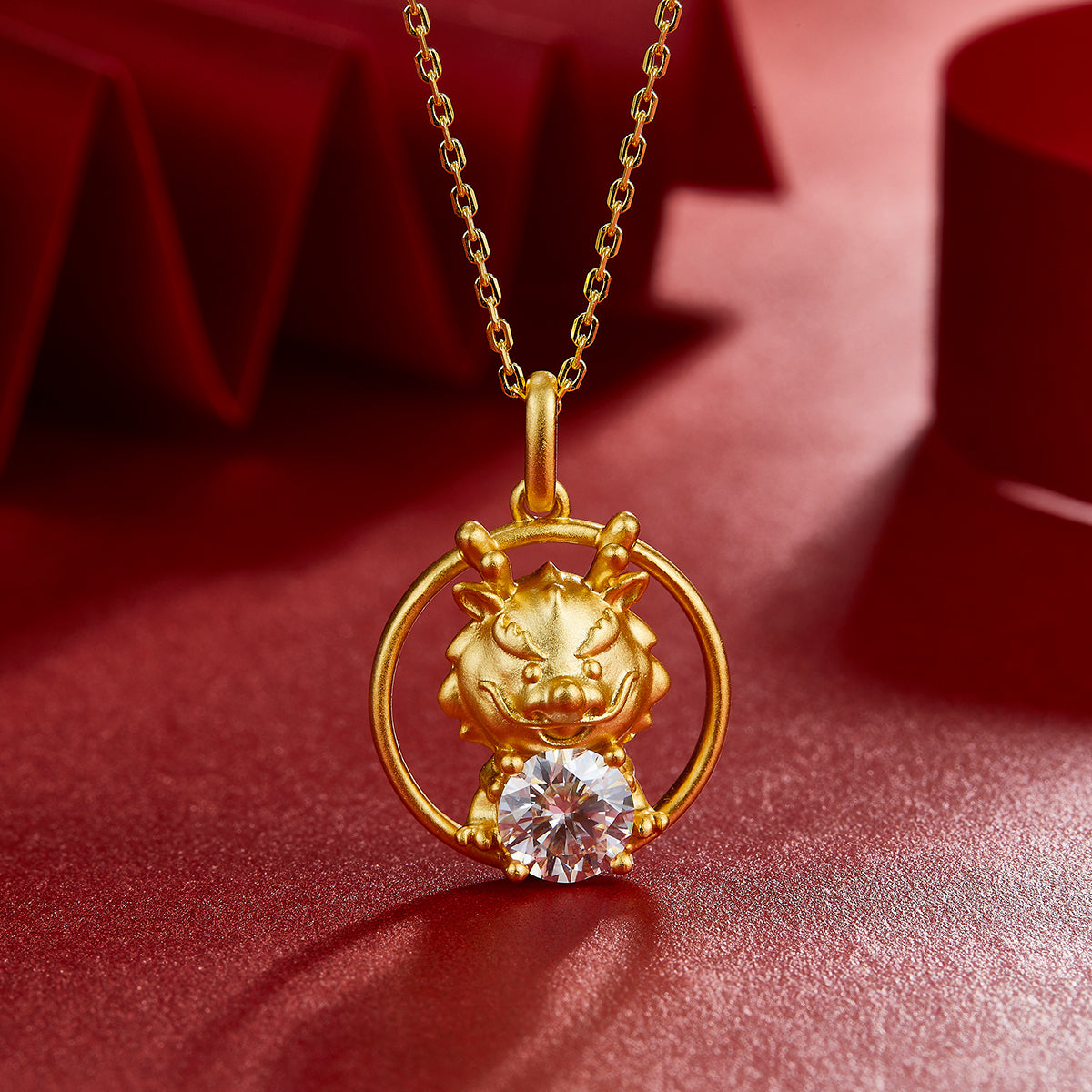 S925 Sterling Silver Gold Plated 1ct D Color VVS1 Moissanite Dragon Necklace 4.7g Chinese Zodiac Benmingnian Gift GRA Certified Gift Box