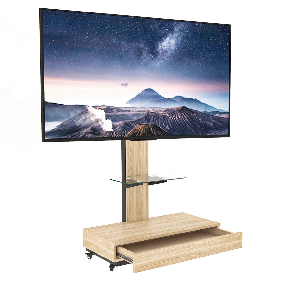 TV Cabinet With Drawers, Suitable For Living Rooms, Bedrooms And Offices. The Height-adjustable Mobile TV Cart Can Accommodate TVs From 32 To 75 Inches. Natural Surface-W80 D40 Cm