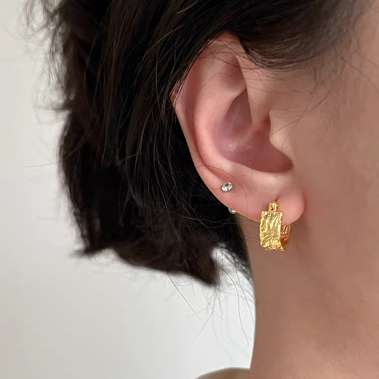 1 Pair 999 Sterling Silver Textured Hoop Earrings, Minimalist Style, Perfect For Daily Wear And Valentine's Gift