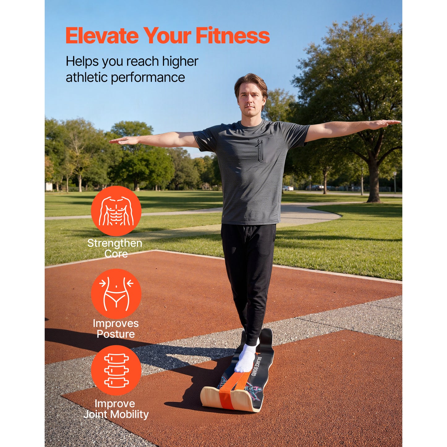 Balance Board, Wobble Board Trainer For Adults, Premium Wooden Curved Balance Training Equipment, Compact & Lightweight For Core Workouts, Standing Desk Exercise, Home Gym, Yoga, Black & Orange