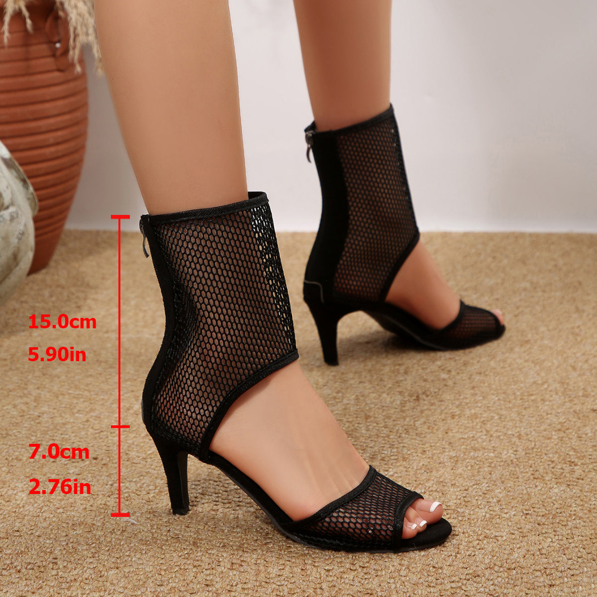 Women's Stiletto Heel Shoes, 2026 New Spring Sexy Roman Mesh High-top Boots, Peep Toe Hollow Out Sandals