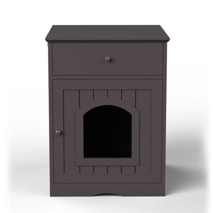 Wooden Pet House Cat Litter Box Enclosure With Drawer, Side Table, Indoor Pet Crate, Cat Home Nightstand Brown