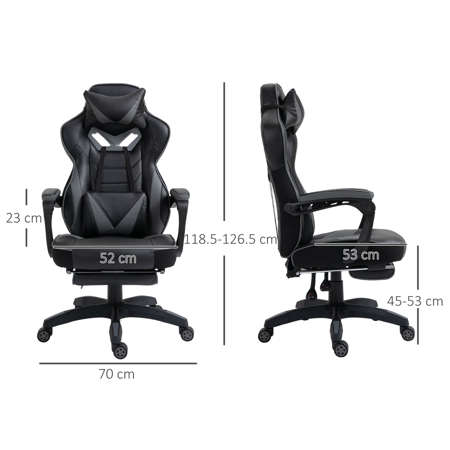 Vinsetto Computer Gaming Chair, Racing Desk Chair With Lumbar Support And Footrest, PU Leather Gamer Chair With Headrest And Swivel Wheels For Home, Grey