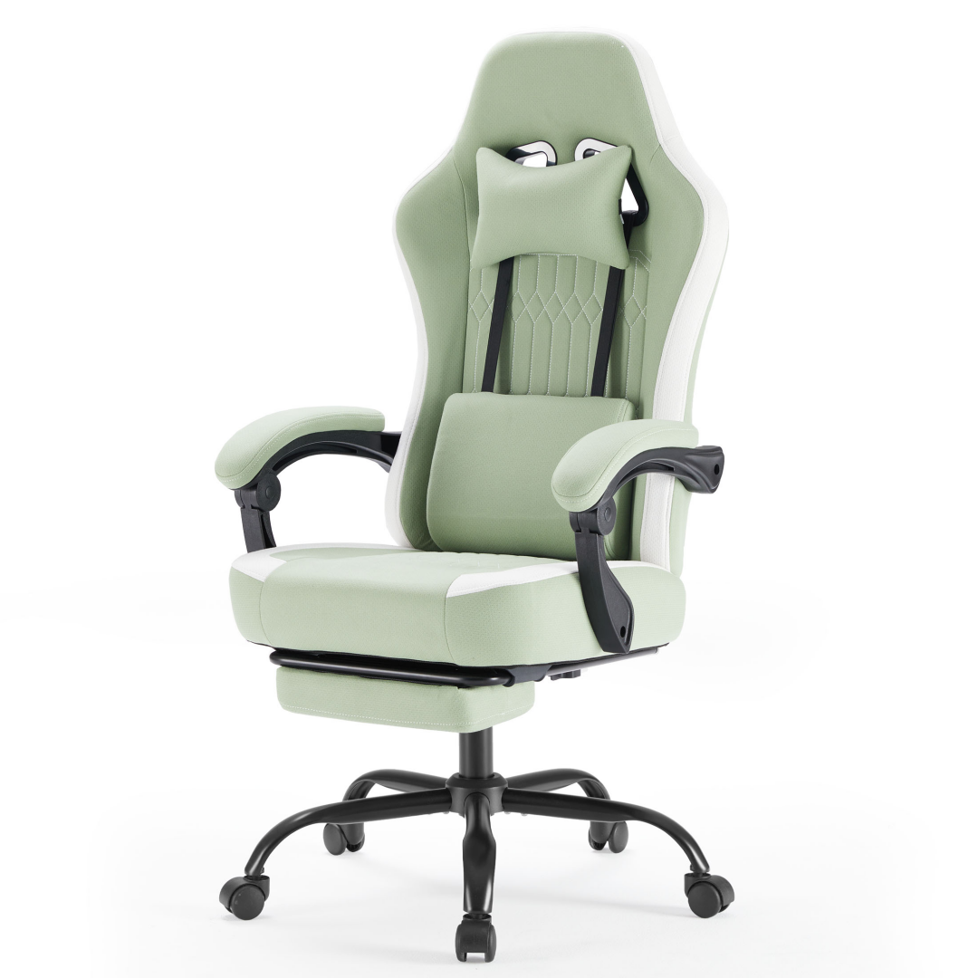 Computer Game Chair - Lumbar Support, Adjustable Height With Armrests And Headrests, 360 Rotating Wheels