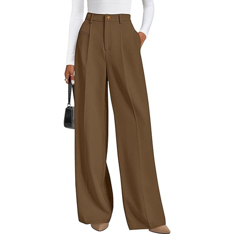 New Solid-color High-waisted Womens Casual Wide-leg Pants