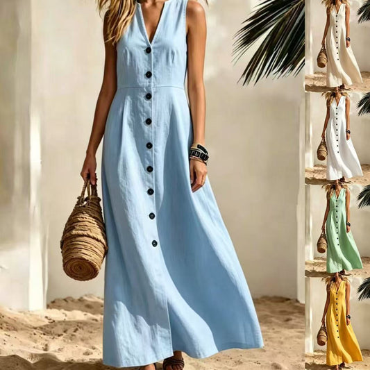 Womens Fashion V-Neck Sleeveless Plus-Size Cardigan Shirt Dress