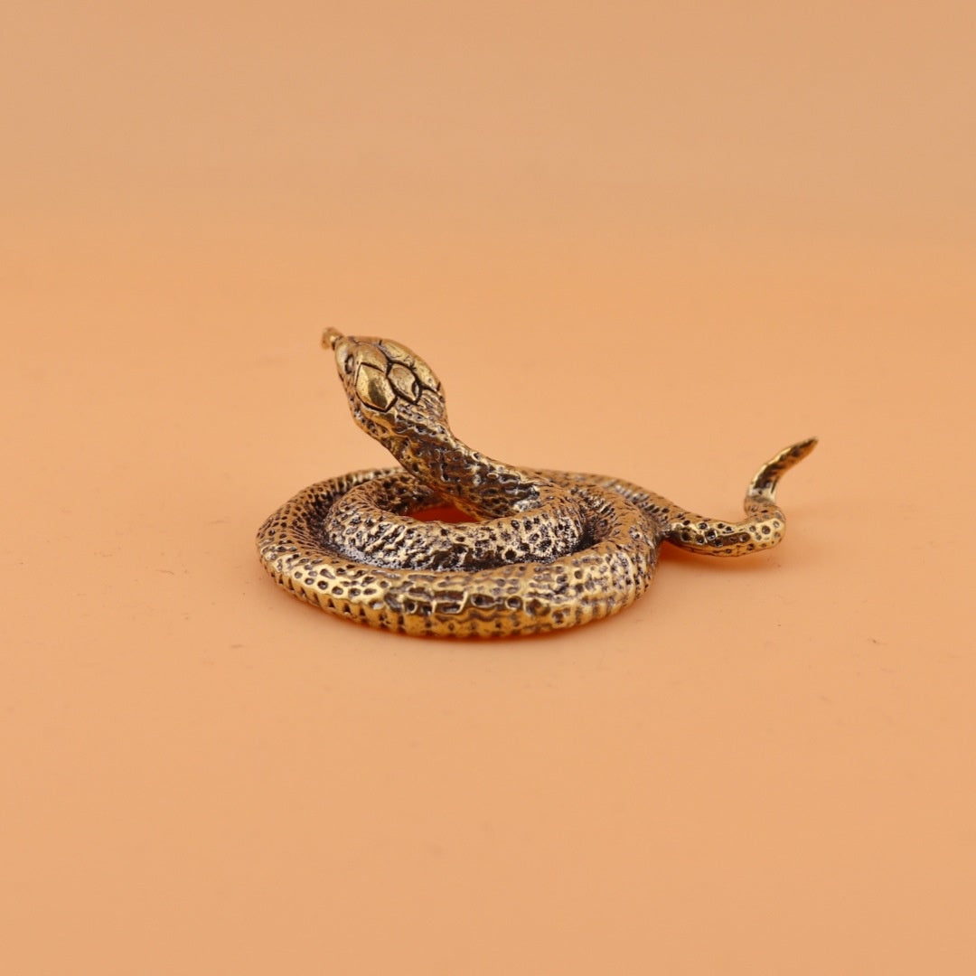Brass Solid Disc Snake Zodiac Snake Vintage Tea Pet Craft Ornament