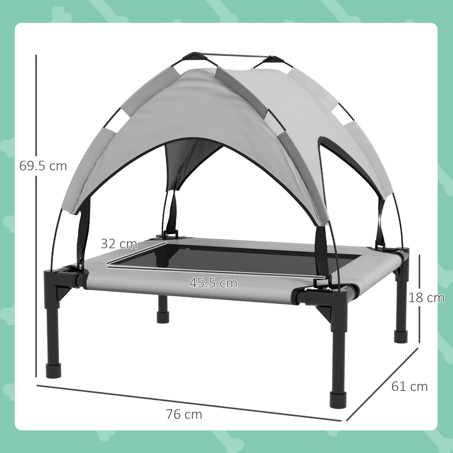 PawHut Cooling Raised Pet Bed W/ Washable Breathable Mesh, For Small Medium Dogs, 76 X 61 X 69.5cm - Light Grey