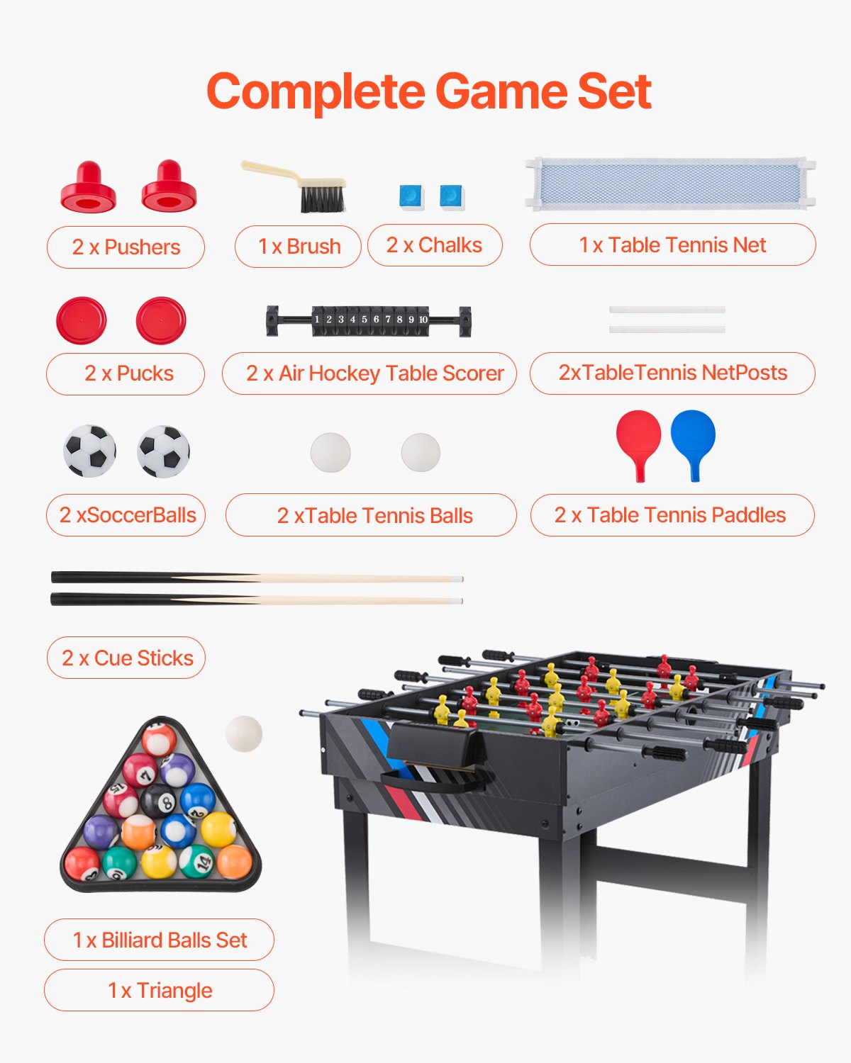 4-in-1 Combo Game Table Set, 48" Air Hockey Table, Multi Combination Table With Air Hockey, Pool Billiard, Foosball, Ping Pong, Pushers & Pucks, Sports Arcade Table For Family Game Room Office
