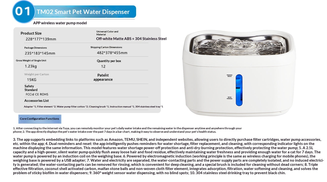 Smart Cat Water Fountain With Automatic Sensor And Wireless Power Supply