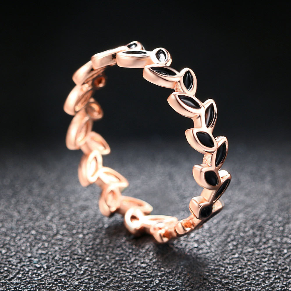 Cross-Border Fashion Jewelry Korean Style Simple Olive Branch Modeling Jewelry Drop Oil Rose Gold Plated Women's Ring Wholesale